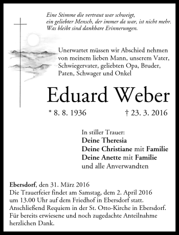Traueranzeige von Eduard Weber von Neue Presse Coburg