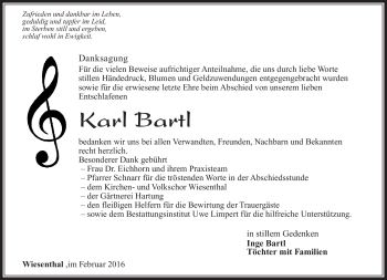 Traueranzeige von Karl Bartl von Südthüringer Presse