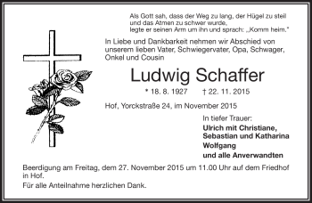 Traueranzeige von Ludwig Schaffer von Frankenpost