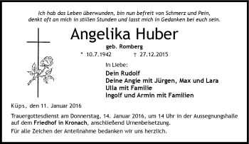 Traueranzeige von Angelika Huber von Neue Presse Coburg