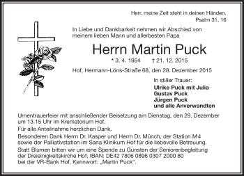 Traueranzeige von Martin Puck von Frankenpost