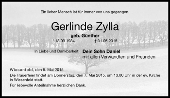 Traueranzeige von Gerlinde Zylla von Neue Presse Coburg