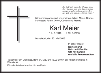 Traueranzeige von Karl Meier von Frankenpost