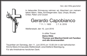 Traueranzeige von Gerardo Capobianco von Frankenpost