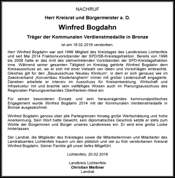 Traueranzeige von Winfred Bogdahn von Neue Presse Coburg