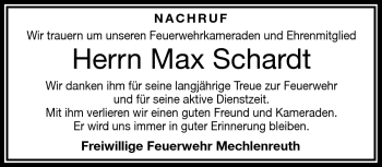 Traueranzeige von Max Schardt von Frankenpost