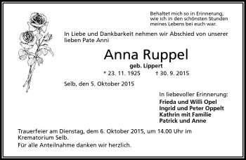 Traueranzeige von Anna Ruppel von Frankenpost