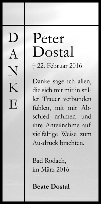 Traueranzeige von Peter Dostal von Neue Presse Coburg