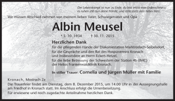 Traueranzeige von Albin Meusel von Neue Presse Coburg