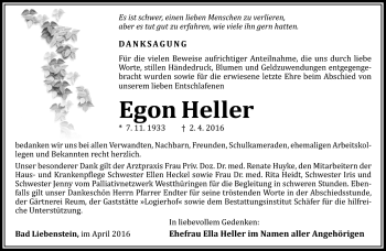 Traueranzeige von Egon Heller von Südthüringer Presse
