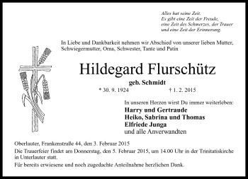 Traueranzeige von Hildegard Flurschütz von Neue Presse Coburg