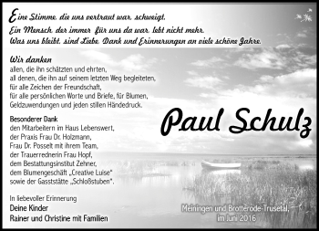 Traueranzeige von Paul Schulz von Südthüringer Presse