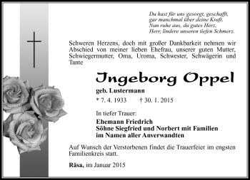 Traueranzeige von Ingeborg Oppel von Südthüringer Presse