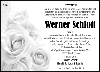 Traueranzeige von Werner Schlott von Südthüringer Presse