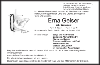 Traueranzeige von Erna Geiser von Frankenpost