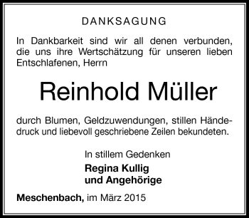 Traueranzeige von Reinhold Müller von Südthüringer Presse