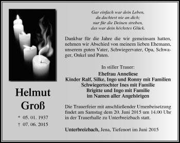 Traueranzeige von Helmut Groß von Südthüringer Presse