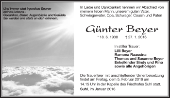 Traueranzeige von Günter Bayer von Südthüringer Presse
