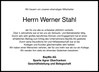 Traueranzeige von Werner Stahl von Neue Presse Coburg