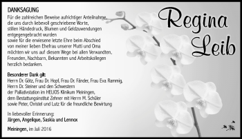 Traueranzeige von Regina Leib von Südthüringer Presse