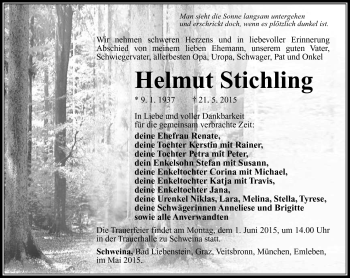 Traueranzeige von Helmut Stichling von Südthüringer Presse