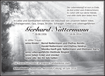 Traueranzeige von Gerhard Nattermann von Südthüringer Presse