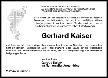 Traueranzeige von Gerhard Kaiser von Südthüringer Presse