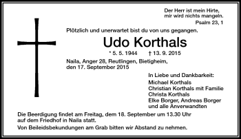Traueranzeige von Udo Korthals von Frankenpost