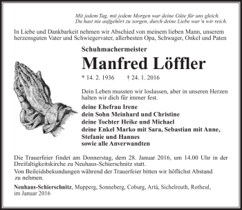Traueranzeige von Manfred Löffler von Südthüringer Presse
