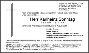 Traueranzeige von Karlheinz Sonntag von Frankenpost