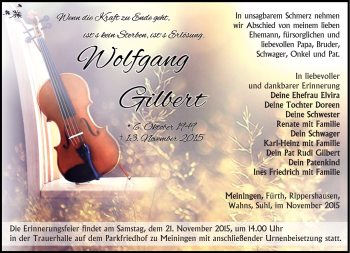 Traueranzeige von Wolfgang Gilbert von Südthüringer Presse