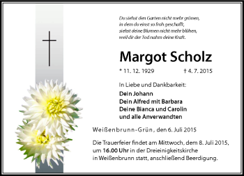 Traueranzeige von Margot Scholz von Neue Presse Coburg