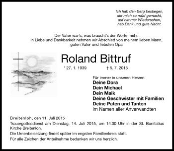 Traueranzeige von Roland Bittruf von Neue Presse Coburg