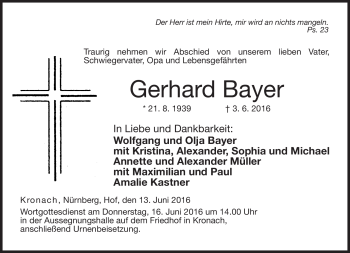 Traueranzeige von Gerhard Bayer von Neue Presse Coburg