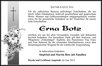 Traueranzeige von Erna Botz von Südthüringer Presse