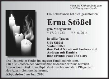 Traueranzeige von Erna Stößel von Südthüringer Presse