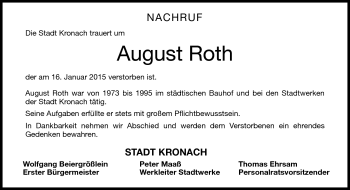 Traueranzeige von August Roth von Neue Presse Coburg