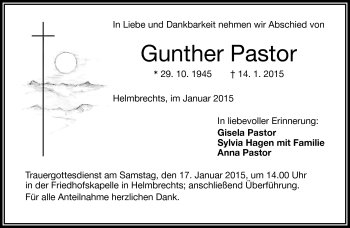 Traueranzeige von Gunther Pastor von Frankenpost