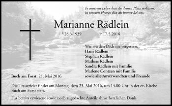 Traueranzeige von Marianne Rädelein von Neue Presse Coburg
