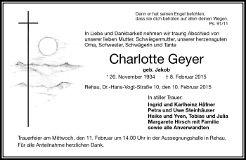 Traueranzeige von Charlotte Geyer von Frankenpost