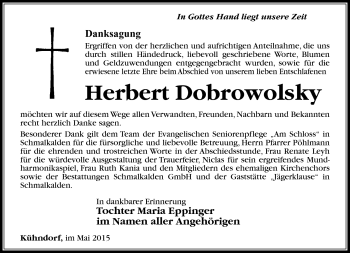 Traueranzeige von Herbert Dobrowolsky von Südthüringer Presse