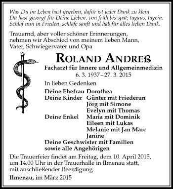 Traueranzeige von Roland Andreß von Südthüringer Presse