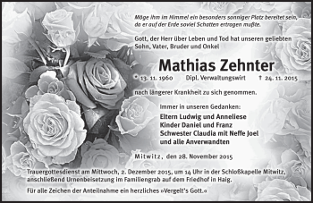 Traueranzeige von Mathias Zehnter von Neue Presse Coburg