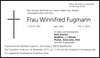 Traueranzeige von Winnifred Fugmann von Neue Presse Coburg