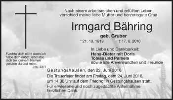 Traueranzeige von Irmgard Bähring von Neue Presse Coburg