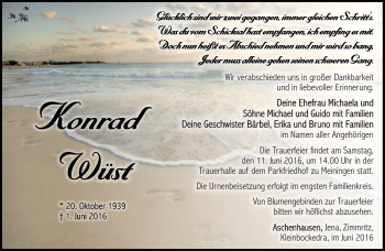 Traueranzeige von Konrad Wüst von Südthüringer Presse