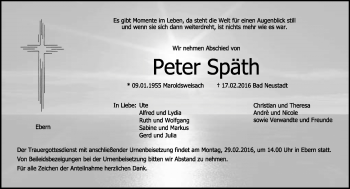 Traueranzeige von Peter Späth von Neue Presse Coburg