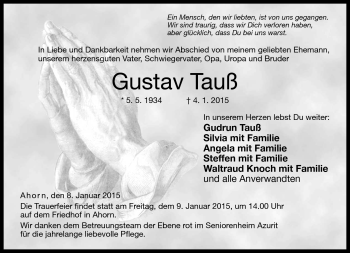 Traueranzeige von Gustav Tauß von Neue Presse Coburg