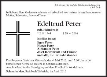 Traueranzeige von Edeltrud Peter von Südthüringer Presse