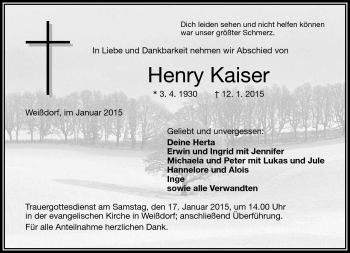 Traueranzeige von Henry Kaiser von Frankenpost